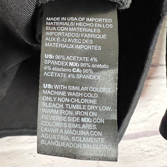 CHICO'S Women's L (2) Blue Black Colorblock Acetate Slinky Stretch USA Made Top - Picture 5 of 8